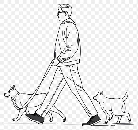 Walking With Dog, City Outline, Appropriation Art, Sketch Cartoon, City Cartoon, Outline Drawing, Dog People, Man And Dog, Outline Drawings