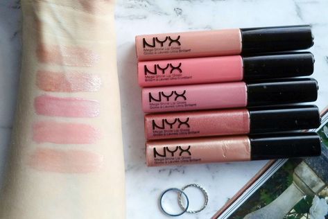 Lip Gloss Swatch, Nyx Gloss, Lip Gloss Natural, Nyx Lip Gloss, Lipgloss Swatches, Drugstore Lips, Effective Skin Care Routine, Shine Lip Gloss, Lip Scrub Diy