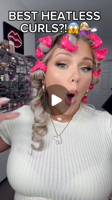 KELLY STRACK on Instagram: "Best heatless curls?! 💁🏼‍♀️✨  Iinked in my bio if you want to try them too ❤️  #makeup #beauty #makeuptutorial #makeupvideos #beautyvideos #makeupreels #beautyreels #makeuphacks #hair #hairhacks #heatlesscurls #heatlesshair #rollers #hairtutorial #curls" Heartless Rollers, Heartless Curls Tutorials, Tight Heatless Curls, Best Heatless Curls, Kelly Strack, Heatless Curls Short Hair, Heartless Curls, Heatless Curls Overnight, 3b Hair