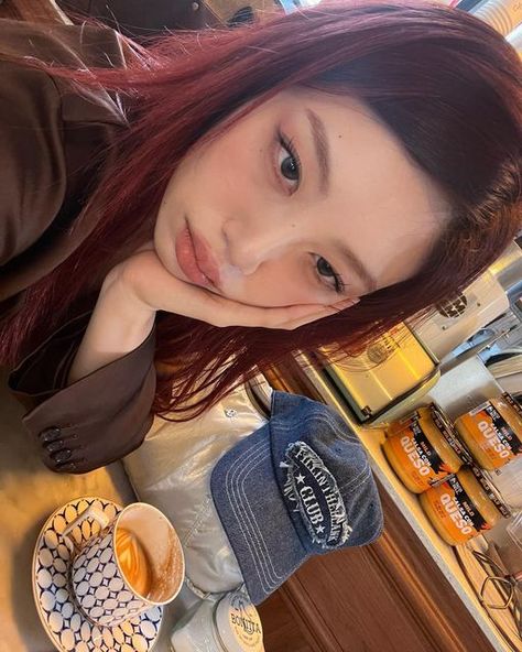 JiJi on Instagram: "Weird angle but posting them anyway" Red Hair Korean, Red Hair Outfits, Cherry Cola Hair, Cherry Red Hair, Red Hair Inspo, Cherry Hair, Asian Short Hair, Girls With Red Hair, Japanese Hairstyle