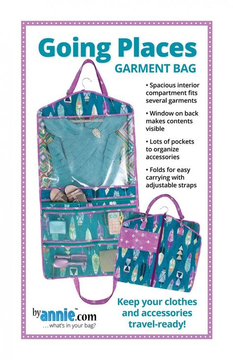 Going Places Garment Bag from By Annie (Printed Paper Pattern) Garment Bag Pattern, Garment Bag Diy, Dance Garments, Emmaline Bags, Sewing Purses, Going Places, Patchwork Patterns, Bag Patterns To Sew, Garment Bag