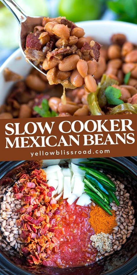 Slow Cooker Pinto Beans, Beans Slow Cooker, Mexican Beans Recipe, Mexican Beans, Slow Cooker Mexican, Charro Beans, Beans In Crockpot, Pinto Bean Recipes, Slow Cooker Beans