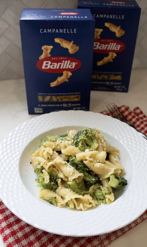 Pasta with Broccoli with Barilla Campanelle — Got Room for More Campanelle Pasta Recipes, Campanelle Pasta, Pasta With Broccoli, Vegetarian Substitutes, Barilla Pasta, Boiling Pasta, Pecorino Romano Cheese, Almond Paste, Fresh Broccoli