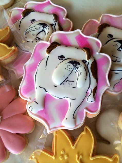 Bulldog cookies… Bulldog Cookies, Hand Painted Cookies, Painted Cookies, Dog Cupcakes, Cookie Toppings, Animal Cookie, Decorative Cookies, Paint Cookies, Themed Cookies