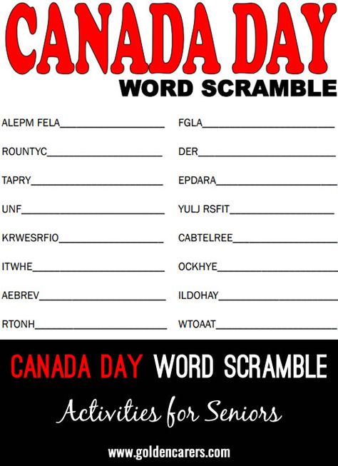 Canada Day Word Scramble: Unscramble the letters to reveal the answers! I Really Love You, Canada Day, Really Love You, Free Activities, Word Games, Things To Think About, How To Become