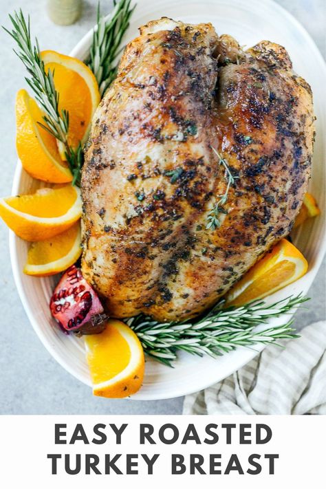 This oven-roasted turkey breast is cooked in a fraction of the time of a whole turkey and requires much less work. The skin on this turkey breast is extra crispy and the inside perfectly tender and moist. #thanksgiving #thanksgivingrecipes #roastedturkeybreast Easy Roasted Turkey, Thanksgiving Turkey Breast, Oven Roasted Turkey Breast, Small Thanksgiving, Cooking Turkey Breast, Oven Roasted Turkey, Turkey Breast Recipe, Fall Recipes Healthy, Roast Turkey Breast