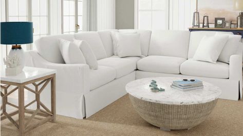 Remie Slipcovered Sectional sofa at Costco is a gorgeous slope armed, 2-piece sectional, slipcovered in a crisp white performance fabric. Slim Sectional Sofa, Slip Covered Sectional, Slipcover Sectional Sofa, Sectional Sofa Slipcovers To Buy, Costco Sectional Sofa, Sectional Sofa Costco, Costco Sectional, White Sectional Slipcover, Slipcovered Sectional Sofa