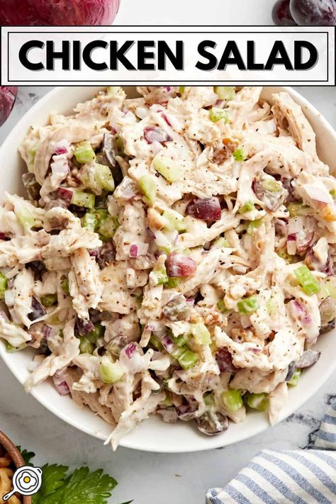 This Traditional Chicken Salad is creamy, tangy, and full of tender shredded chicken. It's like having a taste of the deli counter at home! Classic Chicken Salad Recipe, Shredded Chicken Salad, Chicken Salad Dressing, Best Chicken Salad Recipe, Chicken Salad Recipe Easy, Chicken Tortillas Soups Recipe, Meat Salad, Best Pasta Salad, Chicken Meal Prep