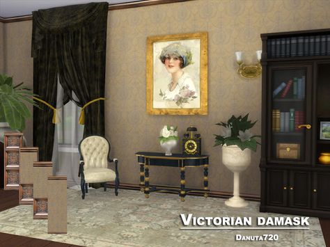 Sims 4 CC's - The Best: Victorian damask - Walls by Danuta720 Sims 4 Walls, Sims 4 Cc Walls, Damask Wall, Sims 4 Downloads, Sims 4 Cc Furniture, Sims 4 Build, High Walls, Sims 4 Houses, Electronic Art