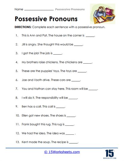 Possessive Pronouns Worksheet, Pronoun Sentences, Possessive Pronoun, English Grammar Exercises, Grammar Exercises, Get The Job, English Grammar, English Lessons, Teaching English