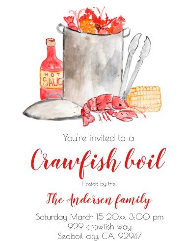 Crawfish Boil Birthday Party, Crawfish Boil Engagement Party, Crawfish Boil Party Decorations, Crawfish Birthday, Crawfish Party, Seafood Boil Party, Crawfish Boil Party, Family Reunion Invitations, Reunion Invitations