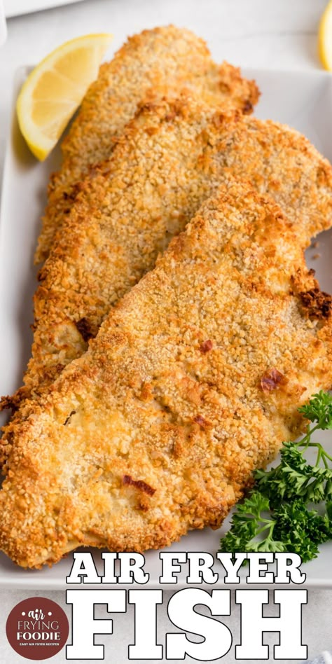 Crispy, flaky, air fryer fish is made with fresh fish, breaded with panko breadcrumbs, and seasoned to perfection with just a handful of ingredients. Air Fry Breaded Fish, Air Fryer Fresh Fish, Panko Fish Air Fryer, Flounder In The Air Fryer, Air Fryer Breaded Fish Fillets, Air Fryer Frozen Flounder Recipes, Air Fryer Fish Fillets Recipe, Air Fryer Perch Fillets, Air Fryer Rockfish Recipes