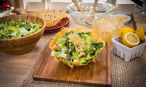 Cristina Ferrare's Parmesan Salad Bowls With Light Caesar Salad Parmesan Bowls, Salads Ideas, Parmesan Salad, New Year's Food, Hallmark Movies, Caesar Salad, Hallmark Channel, Salad Bowl, Delicious Salads