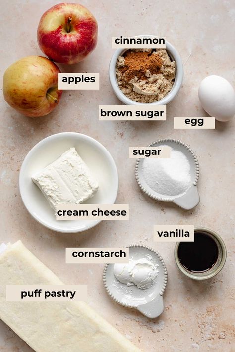 Apple Pie Danish, Cinnamon Apple Puff Pastry, Apple Pie With Cheese, Apple Danish, Cream Cheese Puff Pastry, Apple Brown Sugar, Danish Pastries, Apple Cream Cheese, Rough Puff Pastry