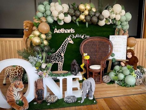 Wild One | CatchMyParty.com Safari Theme Birthday Party, 1st Birthday Celebration, Jungle Theme Birthday Party, Themed 1st Birthday, Jungle Theme Birthday, Jungle Birthday Party, Safari Theme Birthday, 1st Birthday Party Decorations, Safari Birthday Party