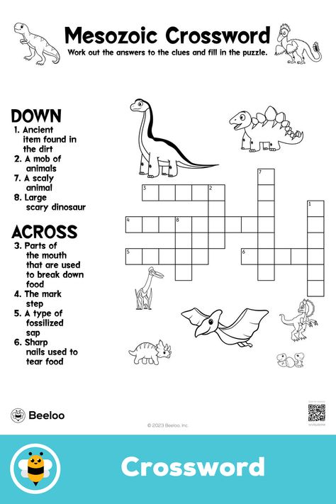 Advanced dinosaur-themed crossword puzzle for kids ages 7 and up Dinosaur Worksheets, Dinosaur Puzzles, Dinosaur Printables, Crafts And Activities For Kids, Puzzle For Kids, Dinosaur Activities, Dinosaur Theme, Printable Crafts, Question Mark