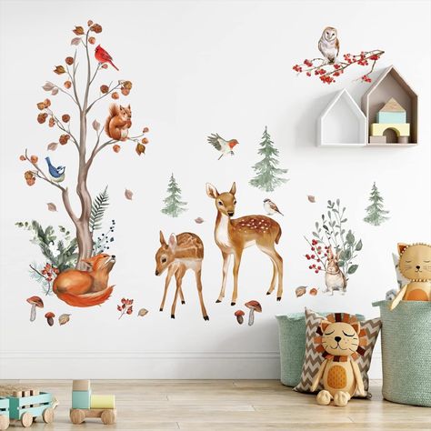 "Transform your nursery or kids' bedroom into a magical winter wonderland with our Winter Woodland Animals Tree Wall Stickers. 🦌🦊🐿️ These adorable forest creatures will add a touch of enchantment to your child's space. Easy to peel and stick, these decals make decorating a breeze. Get yours now and create a cozy and whimsical atmosphere for your little one! ❄️✨ #KidsDecor #NurseryArt #WinterWonderland #PeelAndStick" Daycare Wall Decor, Woodland Wall Decals, Baby Nursery Wall Decor, Stick Wall Art, Fox Squirrel, Woodland Wall, Animal Wall Decals, Forest Nursery, Deer Wall