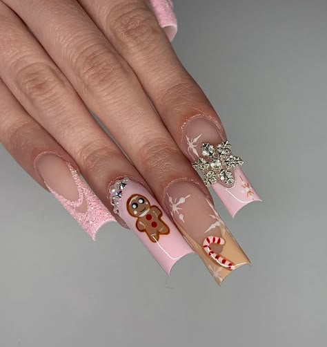 Pink Press On Nails, Press On Nails Long, December Nails, Long Acrylic Nail Designs, Girly Acrylic Nails, Short Square Acrylic Nails, Christmas Nails Acrylic, Long Square Acrylic Nails, Unique Acrylic Nails