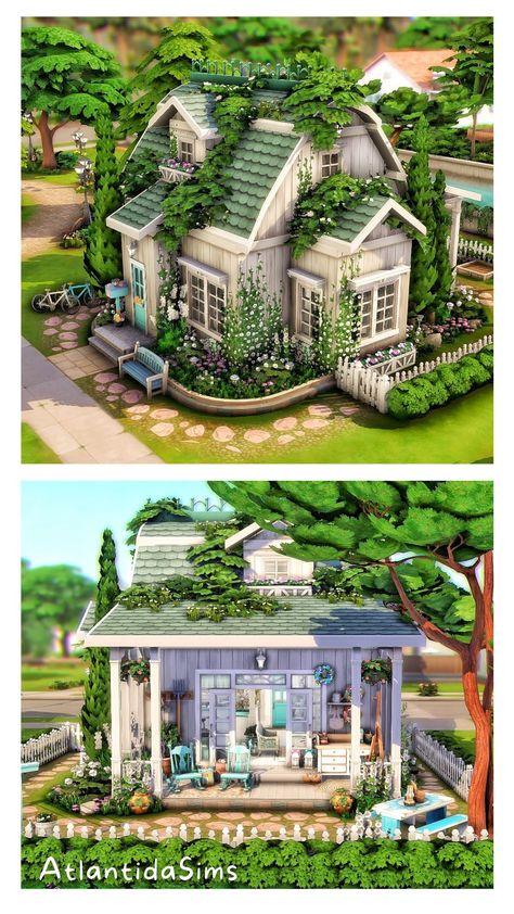 House Layouts Cottagecore, Cottage House Plans Sims 4, Sims 4 Beautiful Houses, Sims 4house Ideas, Sims 4 Cute House Ideas, Small Sims Cottage, Sims 4 Small Floor Plans, Sims 4 Bohemian House, Small Cottage House Sims 4