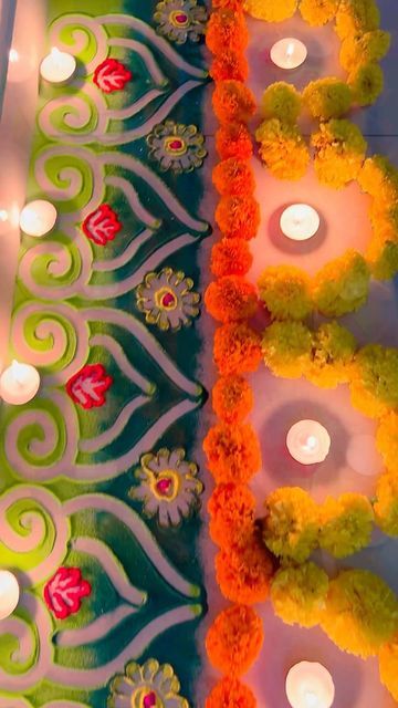 Easy Rangoli Ideas, Rangoli Ideas For Diwali, Simple Flower Rangoli, Rangoli Designs Videos, Easy Rangoli Designs Videos, Border Rangoli, Very Easy Rangoli Designs, Rangoli Designs Simple Diwali, Rangoli Designs Simple