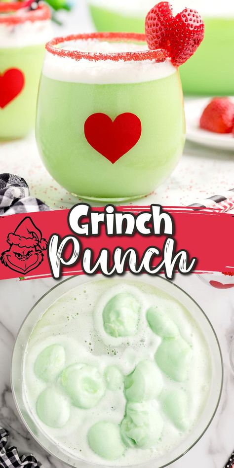 Grinch Punch Grinch Recipes, Fun Christmas Drinks, Grinch Popcorn, Grinch Night, Grinch Drink, Grinch Punch, Xmas Drinks, Sherbet Punch, Green Punch