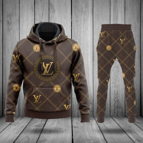 Lv Tracksuit, Lv Hoodie, Louis Vuitton Hoodie, Hoodie And Sweatpants Set, Hoodie Outfit Men, Sweatpants And Hoodie, Hype Clothing, Outfit For Men, Brown Hoodie