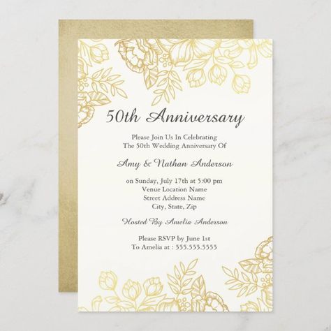 Elegant Gold Vintage Floral 50th Anniversary Invitation Housewarming Party Favors, 50th Anniversary Invitations, 50th Wedding Anniversary Invitations, Housewarming Party Invitations, Anniversary Invitation, Wedding Rehearsal Dinner Invitations, Rehearsal Dinner Invitation, Wedding Anniversary Invitations, Wedding Anniversary Party