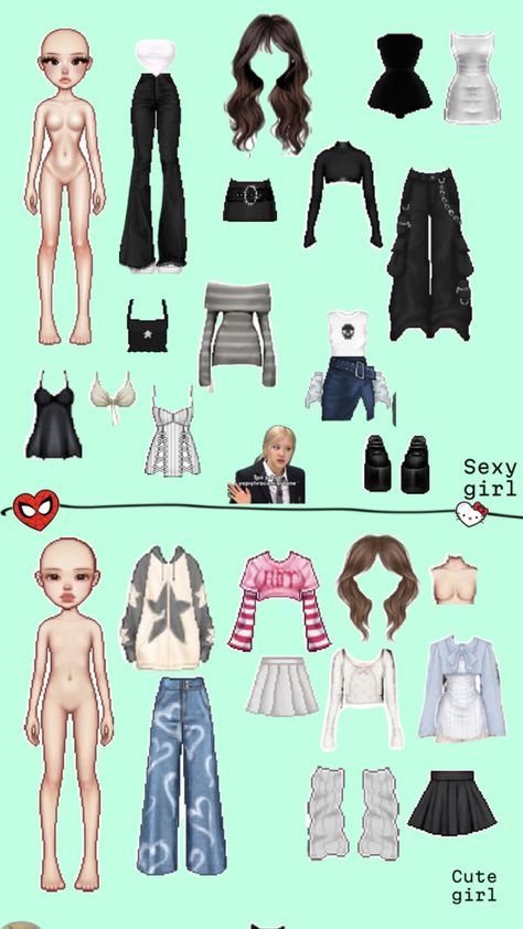 Paper Doll Black And White, Paper Doll Hair, Aesthetic Outfits Y2k, Free Kids Coloring Pages, Paper Dolls Clothing, Paper Dolls Diy, Doll Aesthetic, Fashion Design Patterns, Cute Doodles Drawings