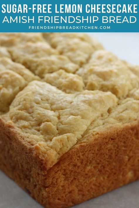 Lemon Cheesecake Amish Friendship Bread (Sugar-Free) Lemon Cheesecake Bread, Lemon Friendship Bread, Lemon Amish Friendship Bread, Keto Amish Friendship Bread, Amish Friendship Bread Starter Recipes Without Yeast, Peanut Butter Amish Friendship Bread, Recipes With Amish Friendship Bread Starter, Peach Amish Friendship Bread, Sugar Free Bread