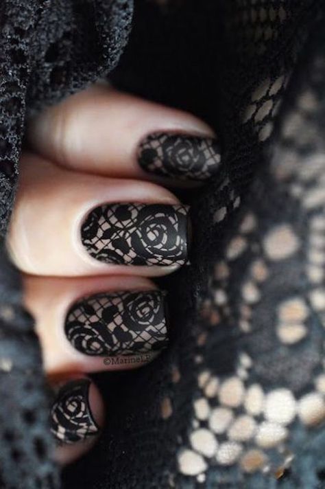 Lace Nail Art, Unghie Sfumate, Lace Nails, Gothic Nails, Black Nail Art, Trendy Nail Art Designs, Her Nails, Black Nail Designs, Trendy Nail Art