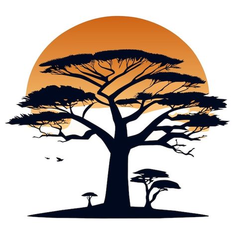 Baobab Tree Logo, African Sun Tattoo, African Tree Tattoo, Africa Trees, Africa Tattoos, African Tree, Sunset Tattoos, Baobab Tree, Sun Tattoo