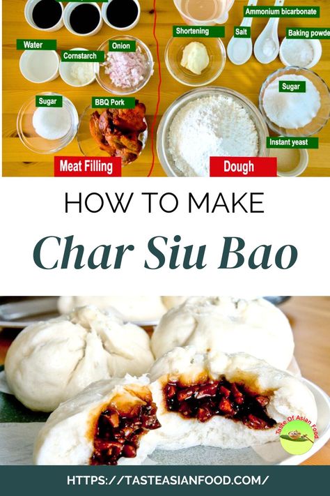 Learn how to make Char Siu Bao, the classic Chinese steamed BBQ pork buns! This detailed Hong Kong-style char siu bao recipe will guide you through each step to create the perfect plump, fluffy buns filled with a rich, roasted pork filling. These delicious dumplings are just like the ones you find at your favorite dim sum restaurant. Make a big batch and freeze some for easy, on-the-go snacks!  Recipe: https://tasteasianfood.com/char-siu-bao-recipe/ Pork Steam Buns Recipe, Chinese Pork Buns, Bbq Pork Buns Recipe, Char Siu Bao Recipe, Roast Pork Bun, Bbq Pork Buns, Bao Recipe, Asian Stir Fry Recipe, Steam Buns Recipe