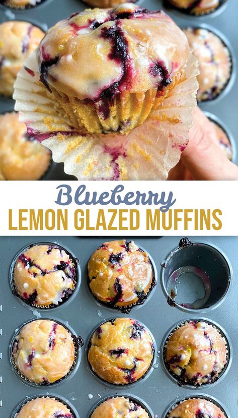 Blueberry Lemon Glazed Muffins - The Dish On Healthy Lemon Glaze For Muffins, Lemon Blueberry Muffins Gluten Free, Lemon And Blueberry Muffins, Lemon Blueberry Muffins Healthy, Healthy Lemon Blueberry Muffins, Lemon Muffins Healthy, Glazed Muffins, Zoe Bakes, Lemon Blueberry Muffins Recipe