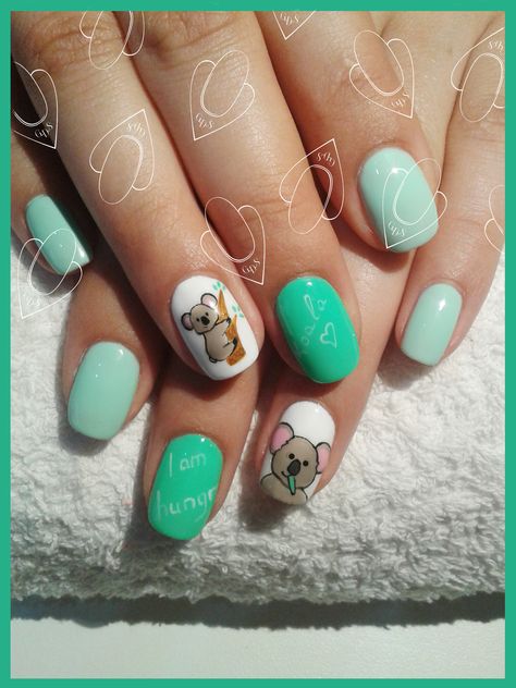 Koala Nails Designs, Kangaroo Nails, Koala Nails, Koala Accessories, Zoo Nails, Cute Animal Nail Art, Australia Nails, Cute Animal Nail, Baby Shower Nails