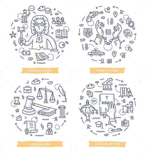 Law & Justice Doodle Illustrations Doodle Illustrations, Designing Website, Doodle Vector, Business Icons Vector, Doodle Icon, Sketch Notes, Business Icon, Doodle Illustration, Doodle Designs