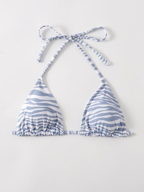 Summer Beach Zebra Stripe Halter Triangle Bikini Top Multicolor Sexy   Fabric Zebra Stripe  High Stretch  Women Clothing, size features are:Bust: ,Length: ,Sleeve Length: Pink Lingerie, Back Women, Beachwear For Women, Swimsuit Cover Ups, Cheeky Bikinis, Swimwear Outfit, Pink Print, Swimwear Tops, Tie Back