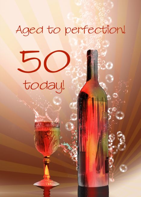 50th birthday, Aged to perfection with wine splashing card Wine Birthday Party, Wine Splash, 65th Birthday Cards, 68 Birthday, 82nd Birthday, 78 Birthday, 81st Birthday, 77th Birthday, 88th Birthday