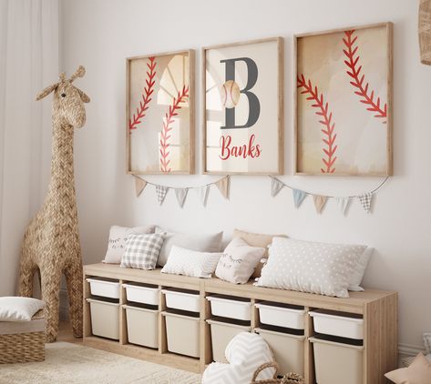 Vintage Baseball Nursery, Nursery Ideas Boy, Baseball Wall Decor, Boy Sports Bedroom, Baseball Nursery, Sports Nursery, Sport Bedroom, Sports Wall Decor, Baseball Wall