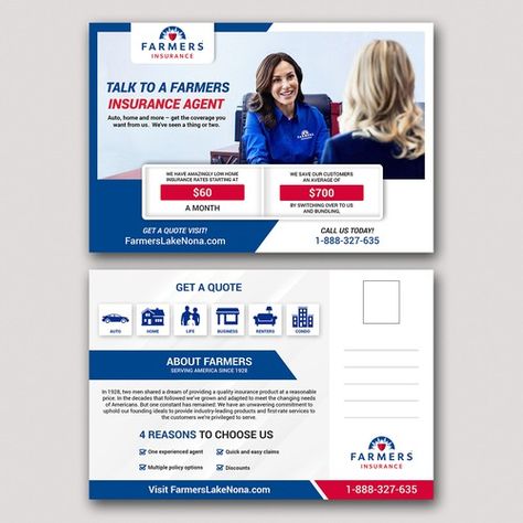 Farmers insurance post card design | Postcard, flyer or print contest | 99designs Post Card Design, Postcard Layout, Business Postcards, Insurance Marketing, Farmers Insurance, Work Skills, Inspiration Quote, Custom Postcards, Auto Insurance Quotes