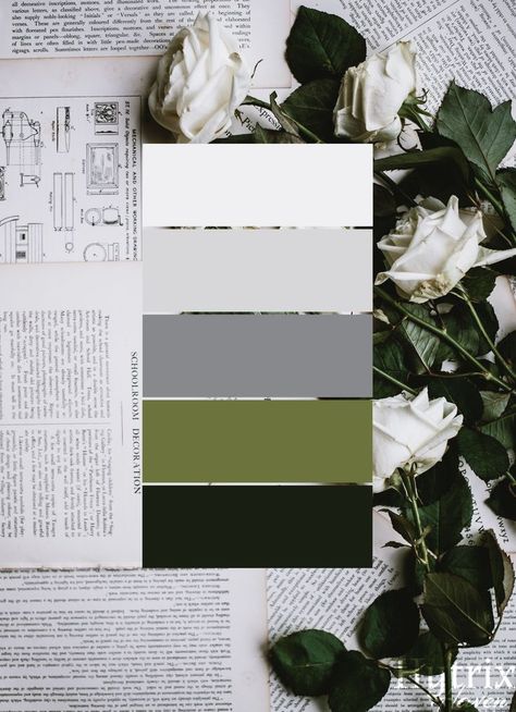 Grey Green Bedrooms, Grey Colour Scheme Bedroom, Black And Silver Bathroom, Color Palette White, Aesthetic Color Palette, Black And Grey Bedroom, Silver Color Palette, Olive Green Weddings, Green Apartment