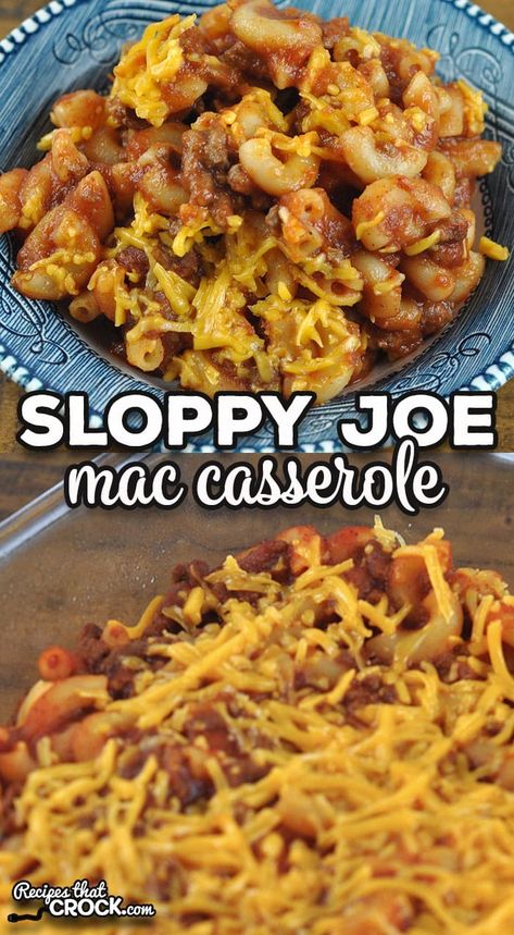 This yummy Sloppy Joe Mac Casserole is great for when you need a quick casserole to throw together to fill up everyone at your table. via @recipescrock Easy Sloppy Joe Casserole, Sloppy Joe Mac And Cheese, Sloppy Joe Bake, Quick Casserole, Crock Pot Sloppy Joes, Quick Casseroles, Sloppy Joe Casserole, Sloppy Joe Sauce, Sloppy Joes Recipe