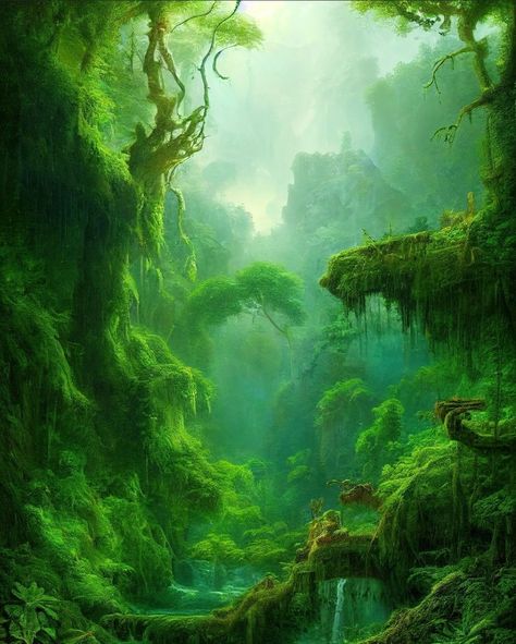 Dnd Rainforest, Tree Portal, Fantasy Forest Art, Forest Village, Painting Tropical, Jungle Art, My Fantasy World, Vibes Art, Romantic Fantasy