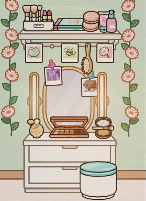 Toca Boca Makeup station??? Toca Boca Building Ideas, Toca Boca Christmas Bedroom, Toca Boca Dressing Room, Toca Boca Makeup Room, Toca Boca Makeup, Toca Boca Room Ideas, Toca Ideas, Cute Christmas Cards, Free House Design