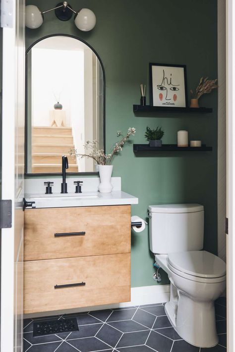 Very Small Bathroom, Mid Century Modern Bathroom, Small Bathroom Makeover, Casa Vintage, Downstairs Bathroom, Upstairs Bathrooms, Bathroom Redo, Tiny Bathroom, Half Bathroom