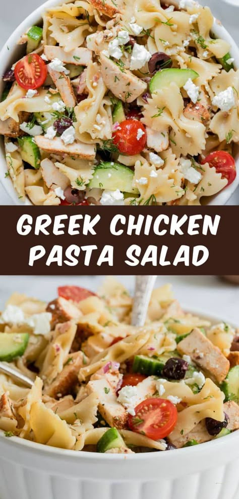 Easy Greek Chicken Pasta Salad Meal Prep Pasta Salad, Meal Prep Summer, Pasta Salad Meal Prep, Pasta Salad With Chicken, Pasta Meal Prep, Easy Greek Chicken, Greek Chicken Pasta, Mediterranean Pasta Salad, Mediterranean Pasta Salads