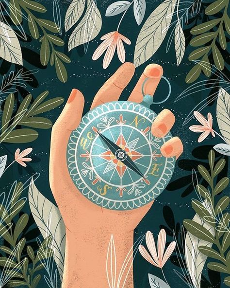 Compass Illustration, Attractive Aesthetic, Posca Art, A Compass, Stash Box, Animal Illustrations, Outdoor Art, Spiritual Art, Art Paint