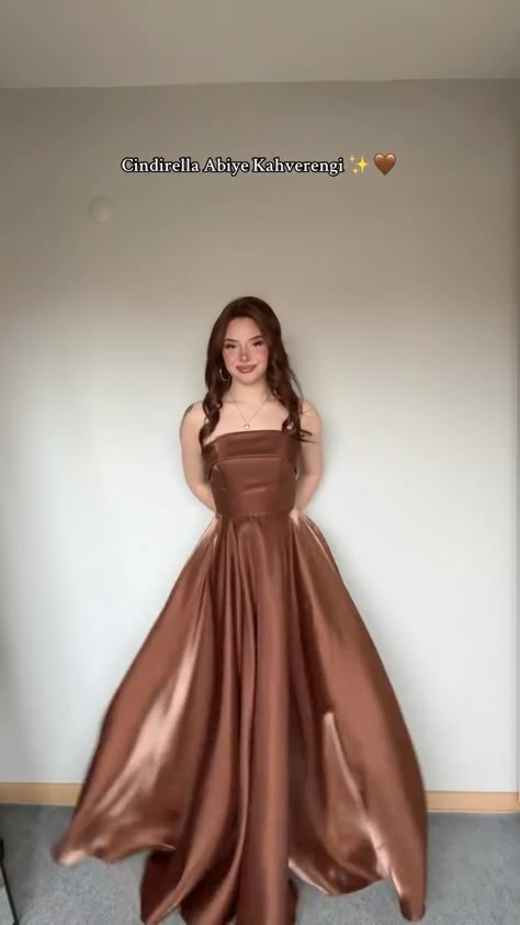 satin a-line party dress Indian Elegant Dresses, Aesthetic Outfit For Party, A Line Western Dresses, Elegant Casual Dress Classy, Satin Party Dress Classy Long, Satin Classy Dress, Chocolate Brown Satin Dress, Brown Grad Dress, Coffee Dress Outfit