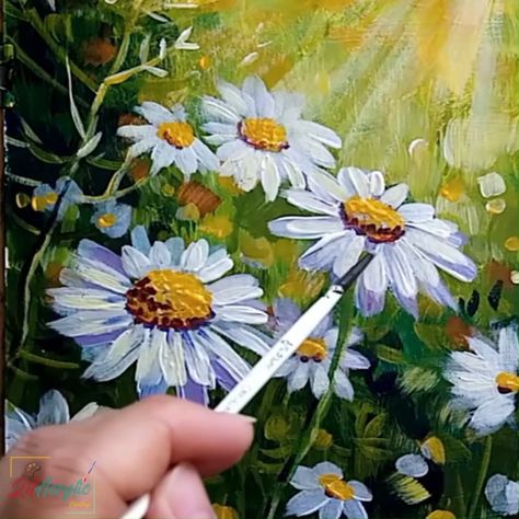 Daisy Flower Painting Make My Day | flower, art of painting, tutorial | Daisy Flower Acrylic Painting Tutorial Step by Step. Hope you will learn and Enjoy. #flowers #acrylicpainting #paintingtutorial | By Zil Acrylic Painting Field Of Daisies Painting, How To Paint Daisy Flowers, Painted Daisy Flower, Flowers To Paint Acrylics, Painting Flowers Tutorial Step By Step, How To Paint Daisies, Daises Painting, Daisy Painting Acrylic Easy, Daisy Art Painting