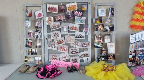 Senior Dance Recital--display shoes, costumes, photos, programs! Dance Display Ideas, Senior Dance Table Display, Senior Table, Senior Board, Graduation Boards, High School Graduation Party Decorations, Senior Things, Graduation Table, Open House Parties