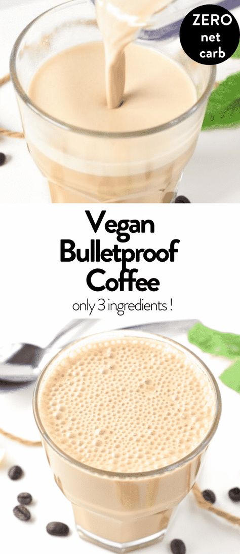 Vegan Bulletproof Coffee with Cacao Butter + MCT oil #bulletproofcoffee #veganketo #ketovegan #veganrecipes #ketorecipes #coffee #MCTOIL #cacaobutter #easy #3ingredients #lowcarb #breakfast Mct Oil Coffee Recipe, Vegan Keto Breakfast, Mct Oil Coffee, Vegan Bulletproof Coffee, Mct Oil Recipes, Quick Clean Eating Recipes, Cacao Smoothie, Bulletproof Coffee Recipe, Cacao Butter